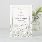 Gouden witte munt delicate bloemen Save the Date Kaart (Staand voorkant)