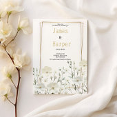 Gouden witte munt delicate bloemenbruiloft kaart