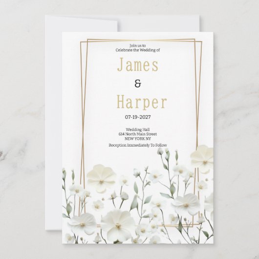 Gouden witte munt delicate bloemenbruiloft kaart (Voorkant)