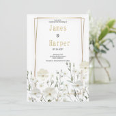 Gouden witte munt delicate bloemenbruiloft kaart (Staand voorkant)