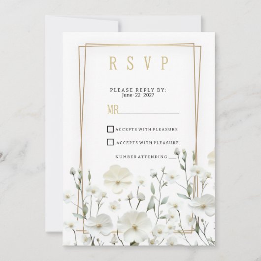 Gouden witte munt delicate bloemstuk RSVP Kaart (Voorkant)