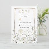 Gouden witte munt delicate bloemstuk RSVP Kaart (Staand voorkant)