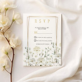 Gouden witte munt delicate bloemstuk RSVP Kaart