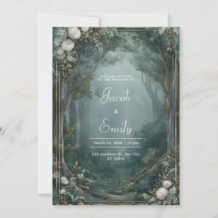Gouden Witte Nevel Bos Chrysanthemum Bruiloft Kaart