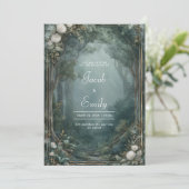 Gouden Witte Nevel Bos Chrysanthemum Bruiloft Kaart (Staand voorkant)
