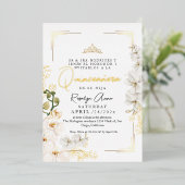 Gouden witte orchideeën Prinses Tiara Quinceañera Folie Uitnodiging (Staand Voorkant)