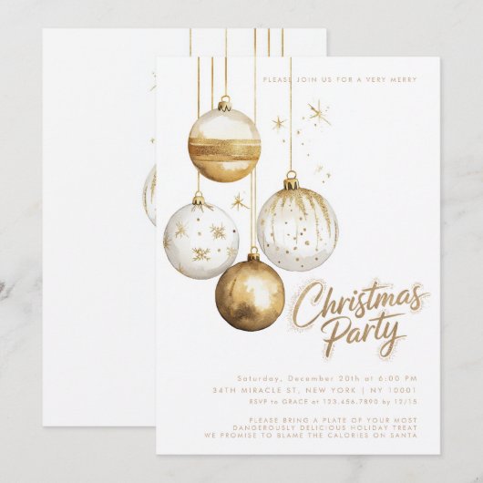 Gouden Witte Ornamenten Baubles Kerstfeest Kaart (Voorkant / Achterkant)