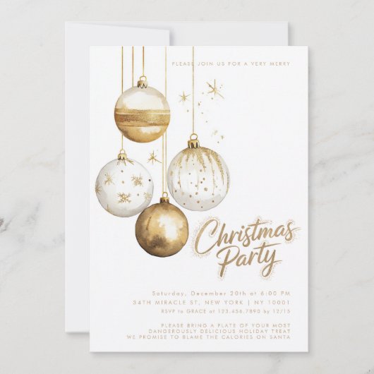 Gouden Witte Ornamenten Kerstfeest Decoraties Kaart (Voorkant)