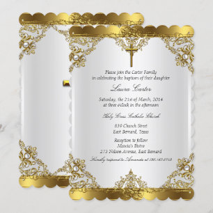 Gouden Witte Parel Damast Kruis Doop Christening Kaart