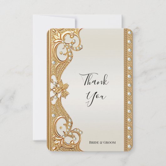 Gouden witte parels bedankkaart (Voorkant)