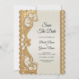 Gouden witte parels Bewaar de datum Save The Date