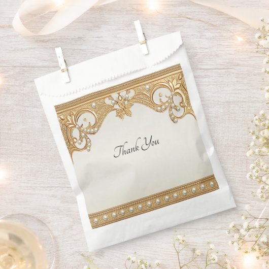 Gouden  Witte Parels Favoriete Zak Bedankzakje (Geknipt)