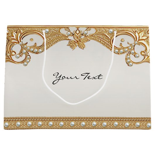 Gouden  Witte Parels Gift Bag Groot Cadeauzakje (Voorkant)
