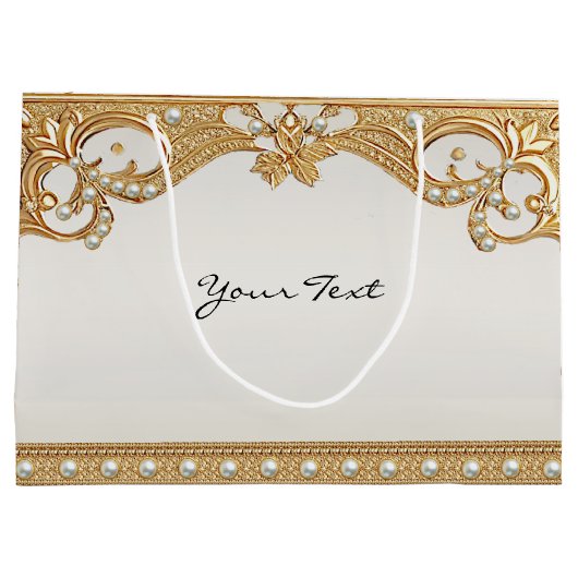 Gouden  Witte Parels Gift Bag Groot Cadeauzakje (Achterkant)