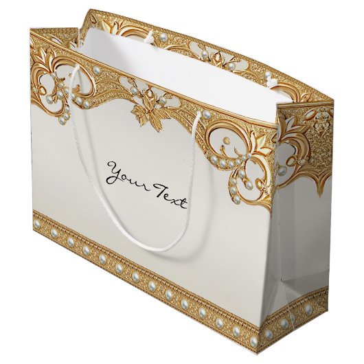 Gouden  Witte Parels Gift Bag Groot Cadeauzakje (Achterkant Gekanteld)