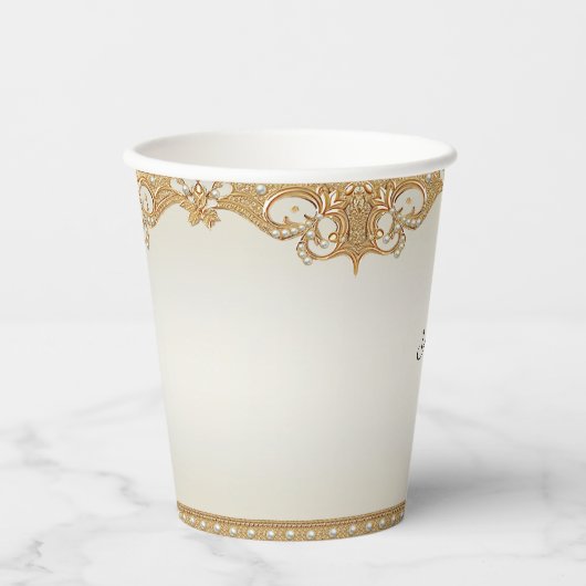 Gouden Witte Parels Papieren beker (Voorkant)