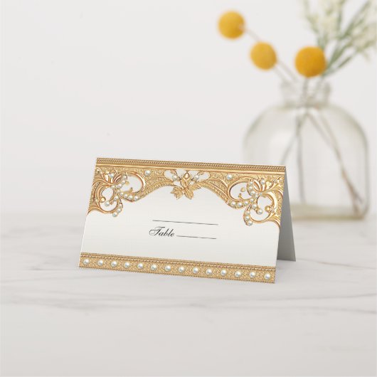 Gouden witte parels Place Card Plaatskaartje (Voorkant)