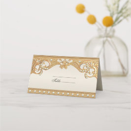 Gouden  witte parels Place Card Plaatskaartje