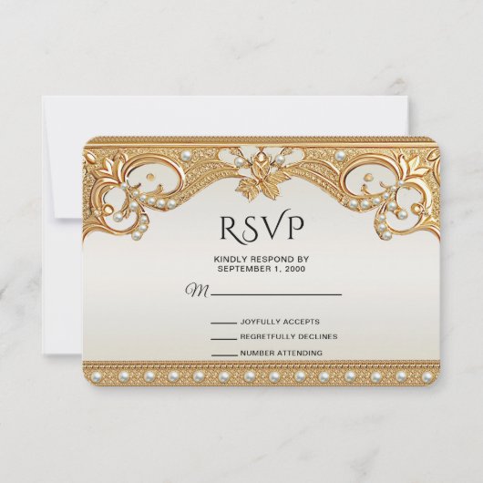 Gouden witte parels RSVP-kaart RSVP Kaartje (Voorkant)