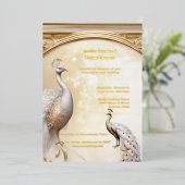 Gouden witte pauw art nouveau elegant echt folie uitnodiging (Staand Voorkant)