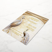 Gouden witte pauw art nouveau elegant echt folie uitnodiging (Gedraaid)