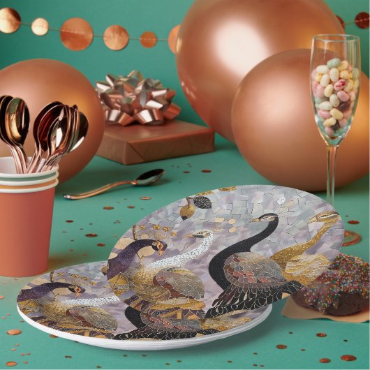 Gouden Witte Pauw Kerstmis Papieren Bordje (Multi)