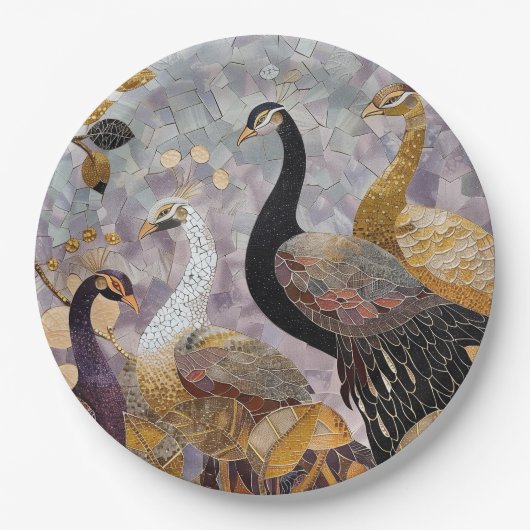 Gouden Witte Pauw Kerstmis Papieren Bordje (Voorkant)