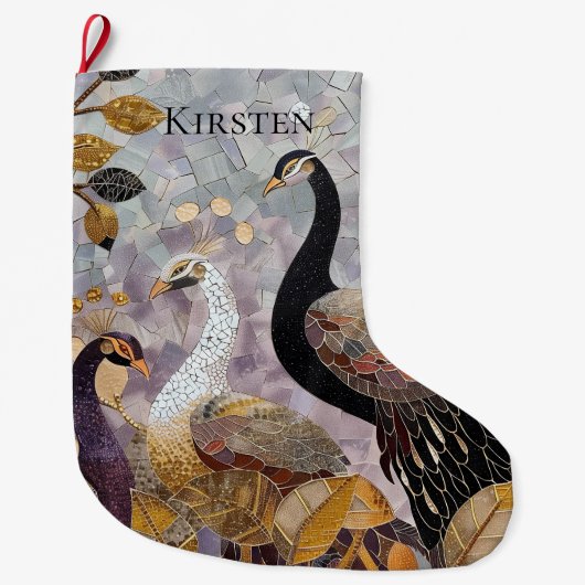 Gouden Witte Pauw Kerstnaam Grote Kerstsok (Voorkant)