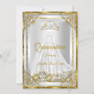 Gouden Witte Quinceanera Jurk tiara koets Kaart