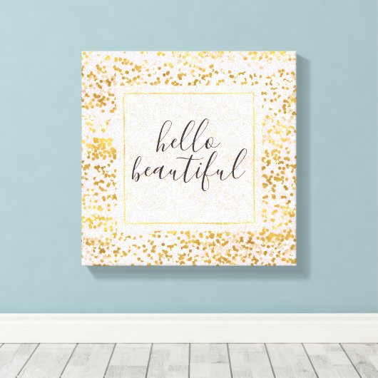 Gouden Witte Roze Confettien Canvas Afdruk (Insitu (Houten vloer))