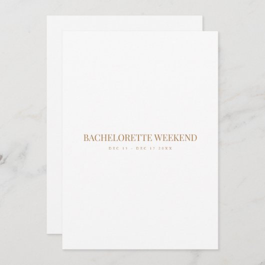 Gouden & Witte Script Bachelorette Weekend Kaart (Voorkant / Achterkant)