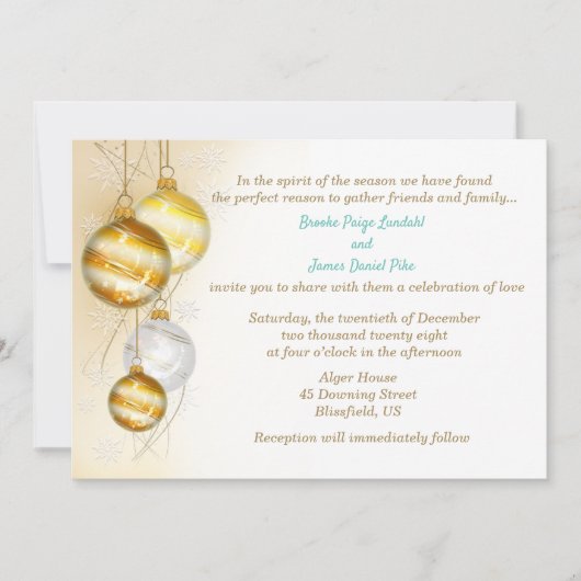 Gouden & Witte Sieraden Kerst Huwelijk Kaart (Voorkant)