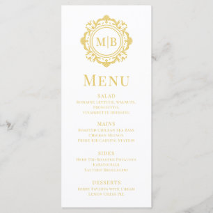 Gouden Witte Sierlijke Bloemrijke Monogram Bruilof Menu