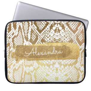 Gouden & Witte Slang Huid met Gouden Glitter Laptop Sleeve