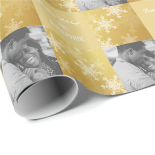 Gouden Witte Sneeuwpop Minimalistische Foto Kerstm Cadeaupapier