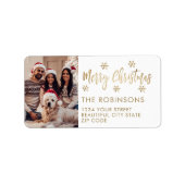 Gouden Witte Sneeuwvlok Kerstretour Adres Etiket (Voorkant)