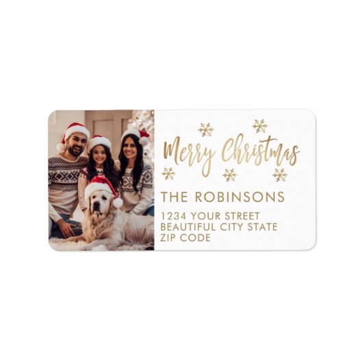 Gouden Witte Sneeuwvlok Kerstretour Adres Etiket (Voorkant)