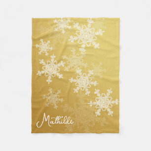 Gouden Witte Sneeuwvlokken Minimalistische Kerst N Fleece Deken