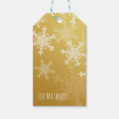 Gouden Witte Sneeuwvlokken Minimalistische Kerstmi Cadeaulabel (Voorkant)