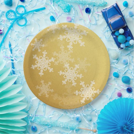 Gouden Witte Sneeuwvlokken Minimalistische Kerstmi Papieren Bordje (Feest)