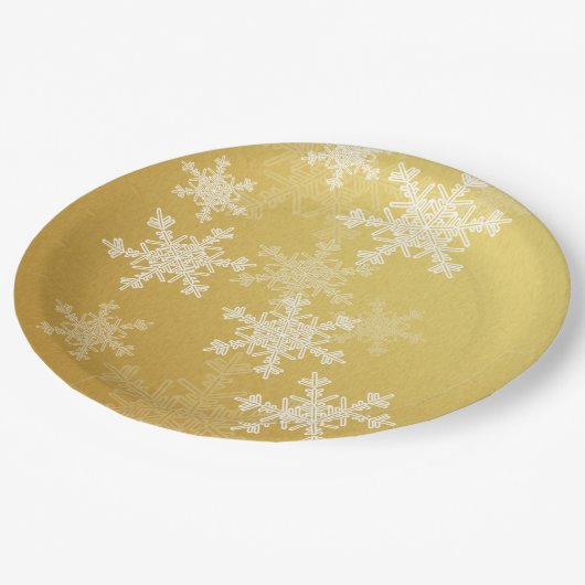 Gouden Witte Sneeuwvlokken Minimalistische Kerstmi Papieren Bordje (Gekanteld)