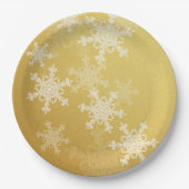 Gouden Witte Sneeuwvlokken Minimalistische Kerstmi Papieren Bordje (Voorkant)