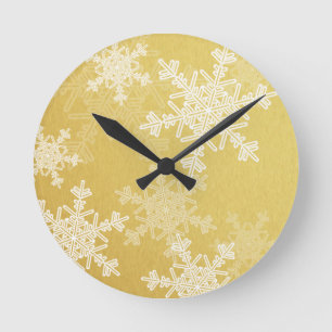 Gouden Witte Sneeuwvlokken Minimalistische Kerstmi Ronde Klok
