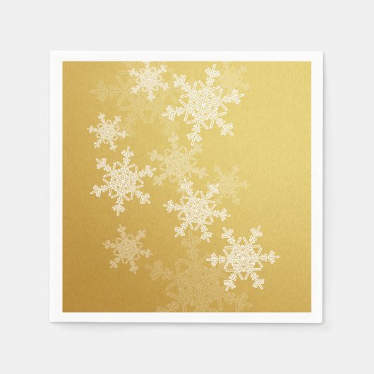 Gouden Witte Sneeuwvlokken Minimalistische Kerstmi Servetten (Voorkant)