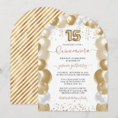 Gouden Witte Sparkle Quinceañera Ballon Kaart (Voorkant / Achterkant)