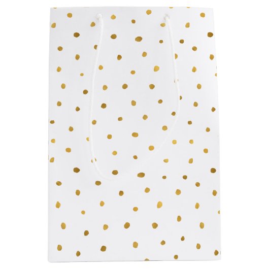 Gouden witte Stippen Medium Cadeauzakje (Voorkant)