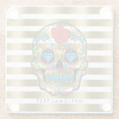 Gouden & witte strepen met rode roossuiker schedel glazen onderzetter (Achterkant)