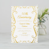 Gouden Witte Swirl Elegant 50ste bruiloft Jubileum Folie Uitnodiging