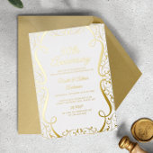 Gouden Witte Swirl Elegant 50ste bruiloft Jubileum Folie Uitnodiging