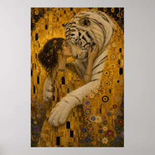Gouden Witte Tijger Eeuwige Kus Fantasie Kunst Poster